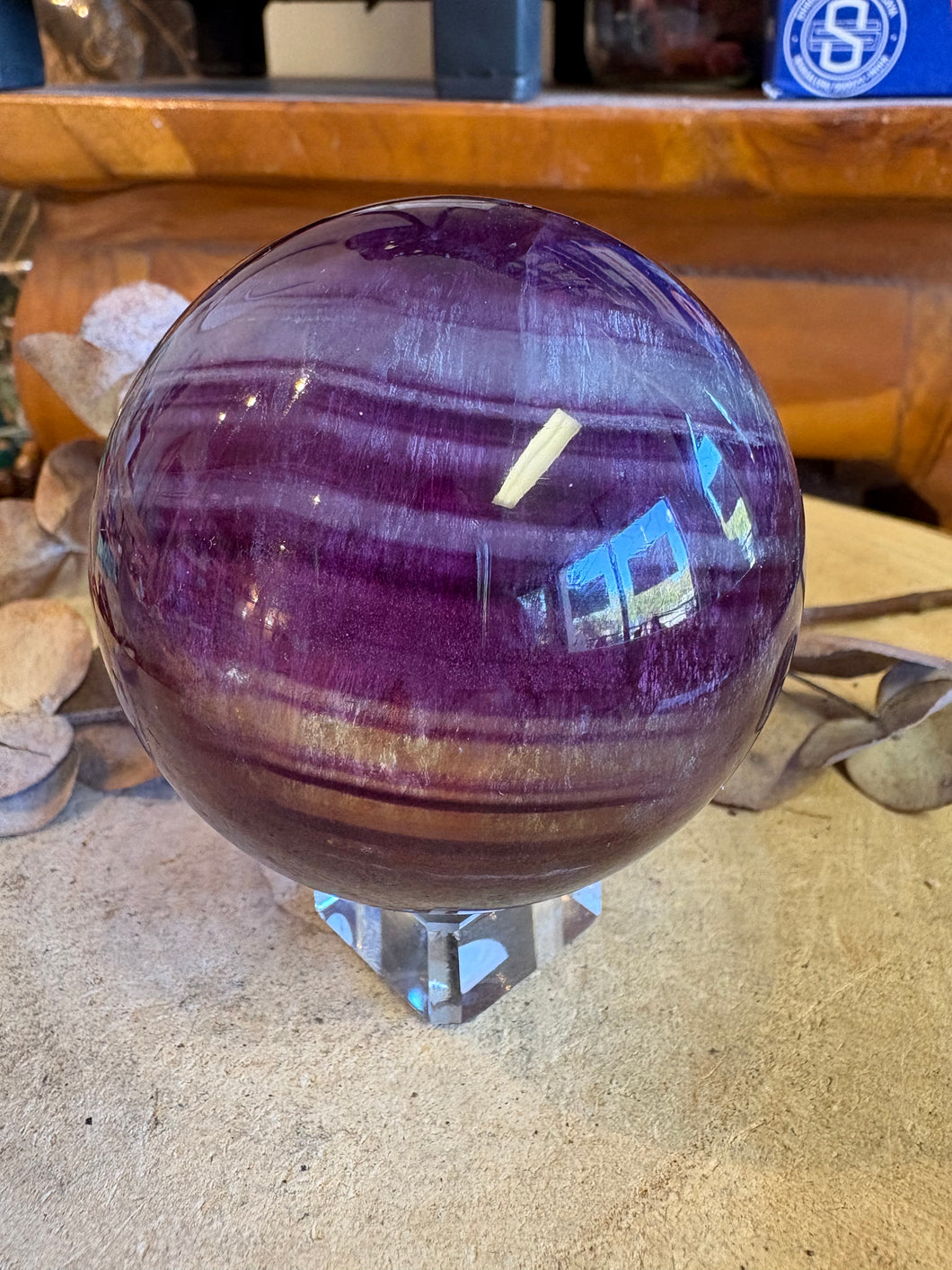 Purple & Orange Fluorite Sphere SKU 25051