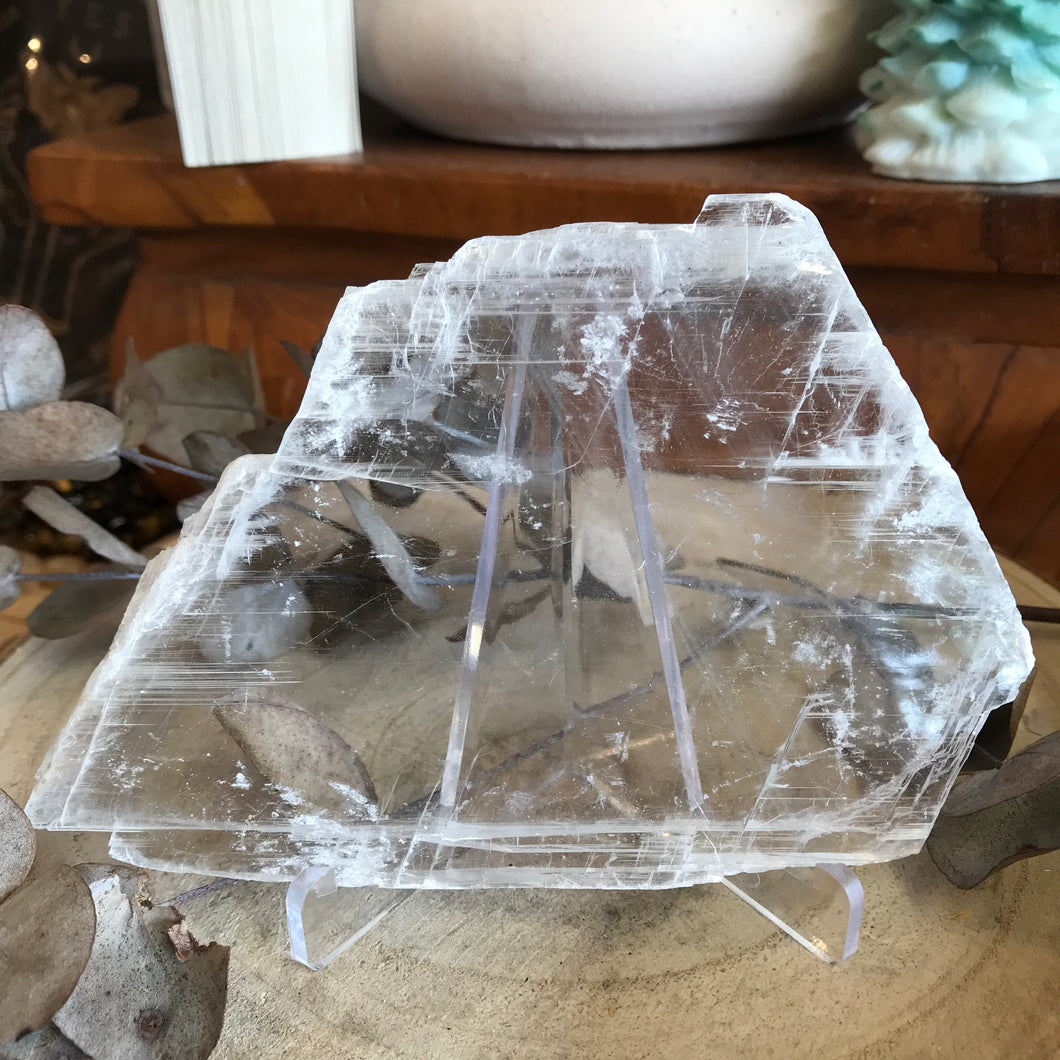 Selenite Slice on Stand SKU 23000