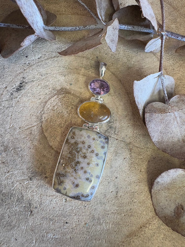 Entia Sterling Silver Ocean Jasper, Amethyst & Citrine Pendant SKU 24245