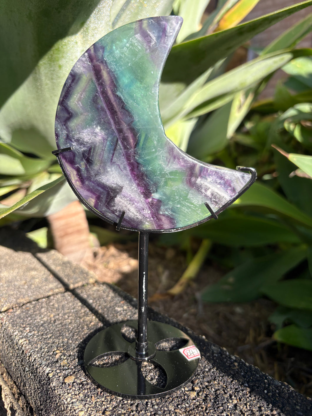 Rainbow Fluorite Moon on Stand SKU 26395