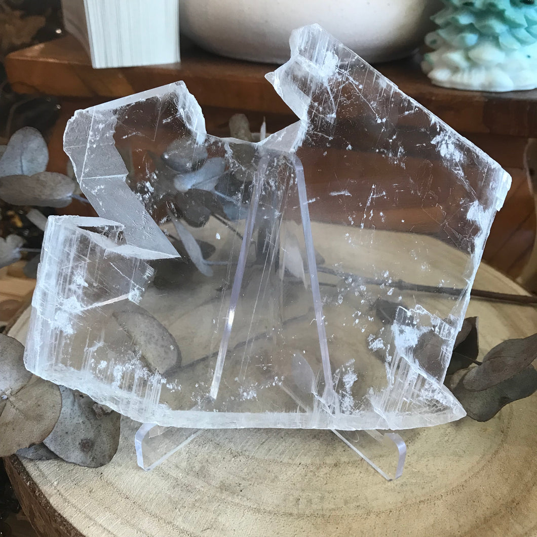 Selenite Slice on Stand SKU 23002