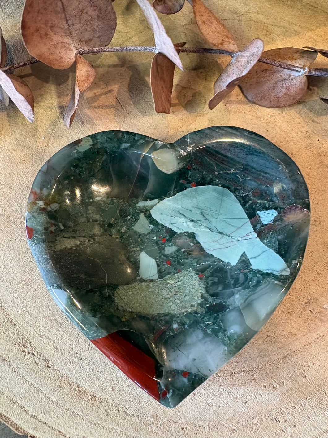 South African Bloodstone Heart Shaped Bowl SKU 27090