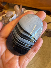 Black Banded Agate & Quartz Palm Stone SKU 25068