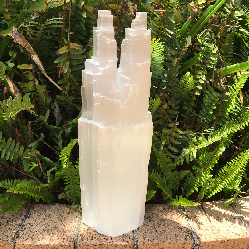 Selenite Large Twin Peaked Tower SKU 23111