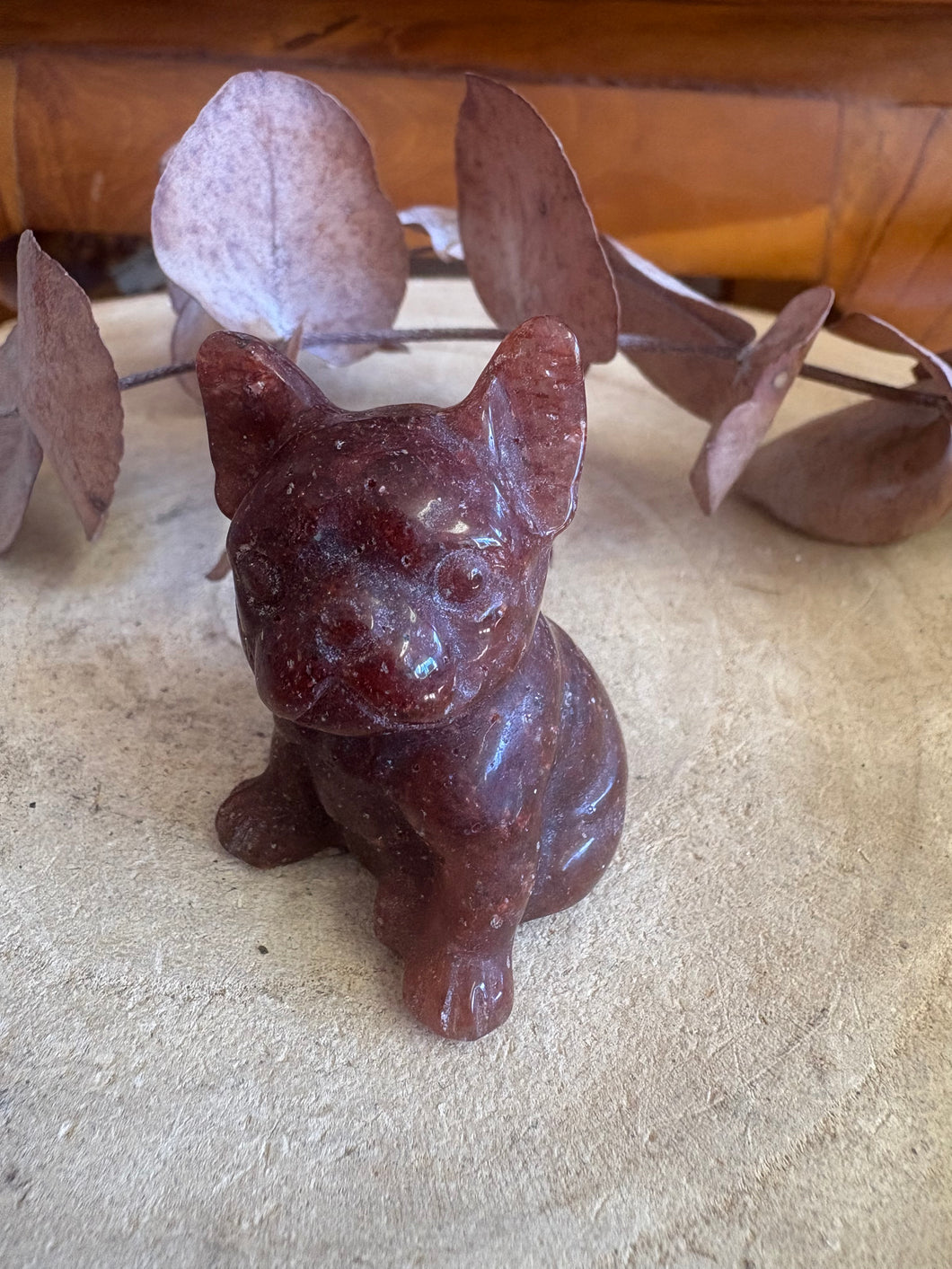 Strawberry Quartz Dog Carving SKU 25592