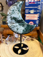 Moss Agate Moon on Stand SKU 26481