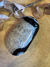 Black Banded Agate & Quartz Palm Stone SKU 25066