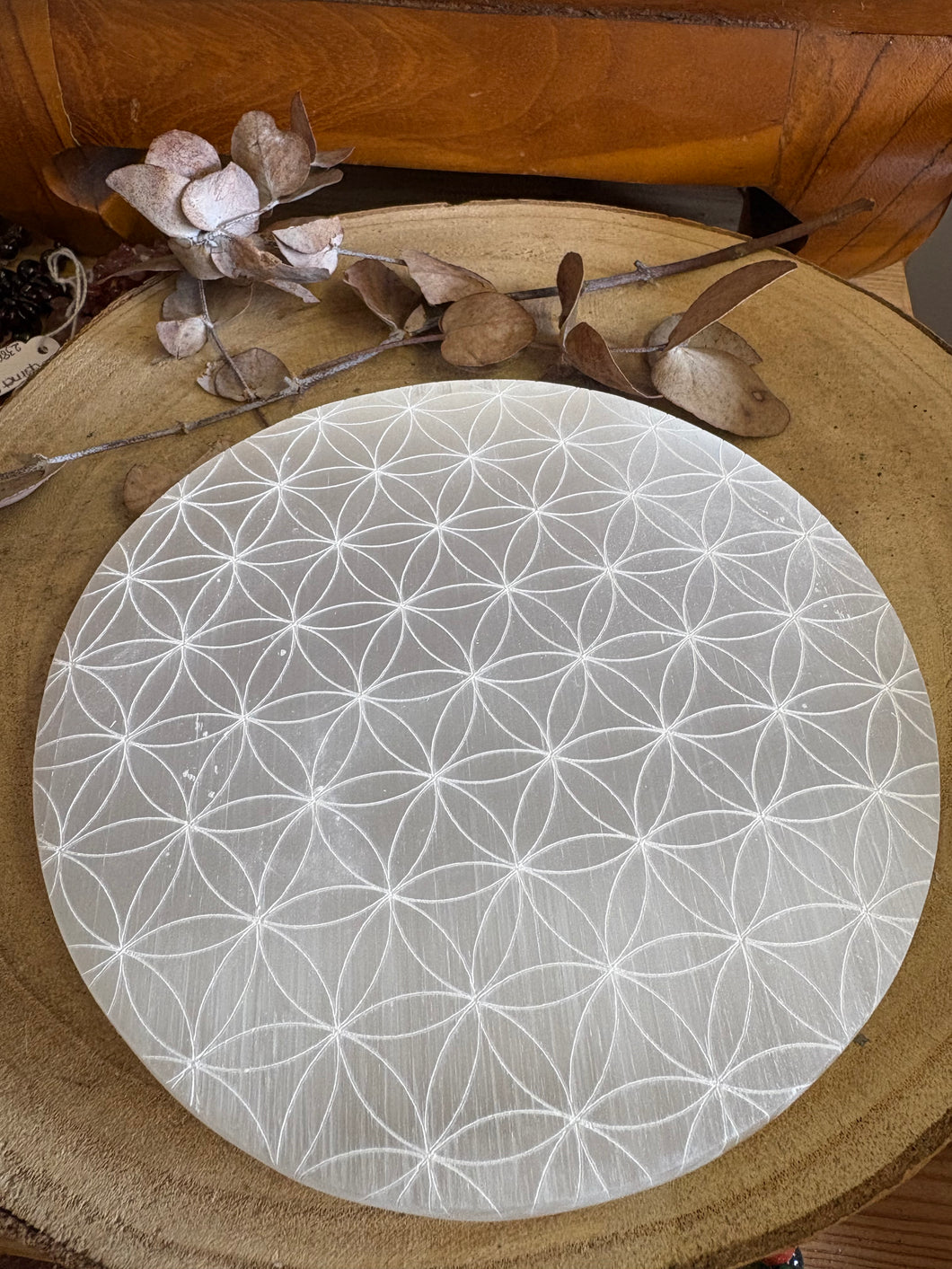 Selenite Flower of Life Charging Plate SKU 25497