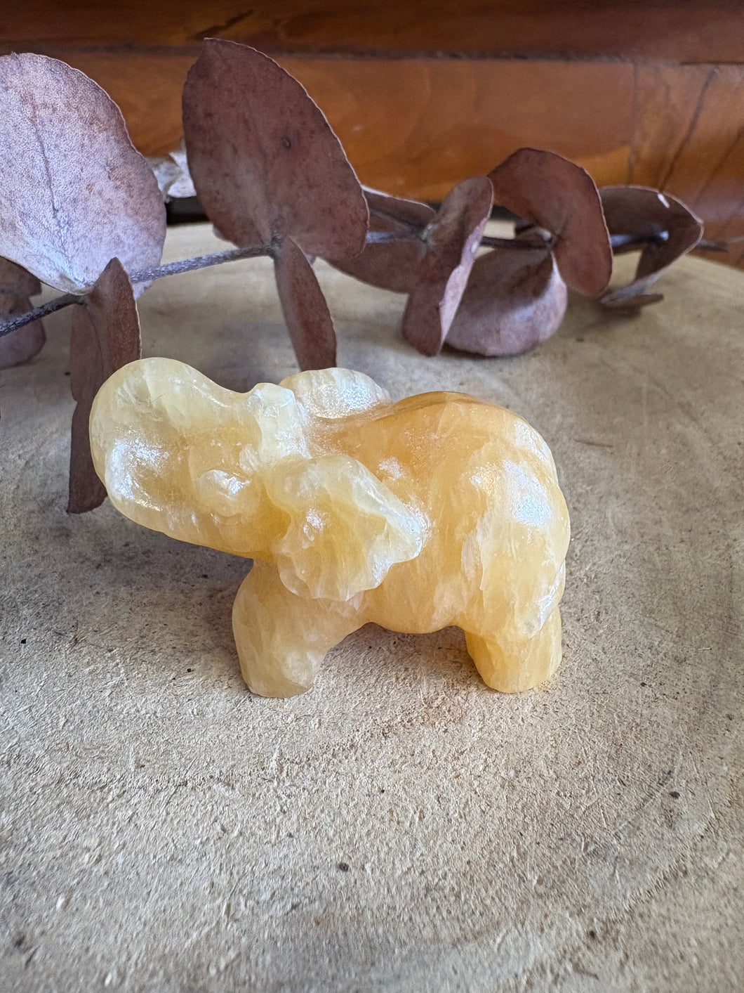 Orange Calcite Elephant Carving SKU 25593