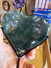 Moss Agate Heart in Stand SKU 26487