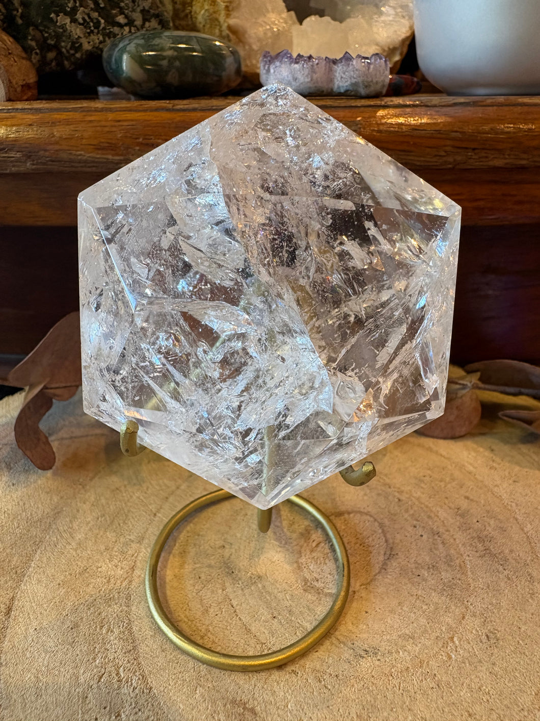 Clear Quartz Hexagon on Stand SKU 26562