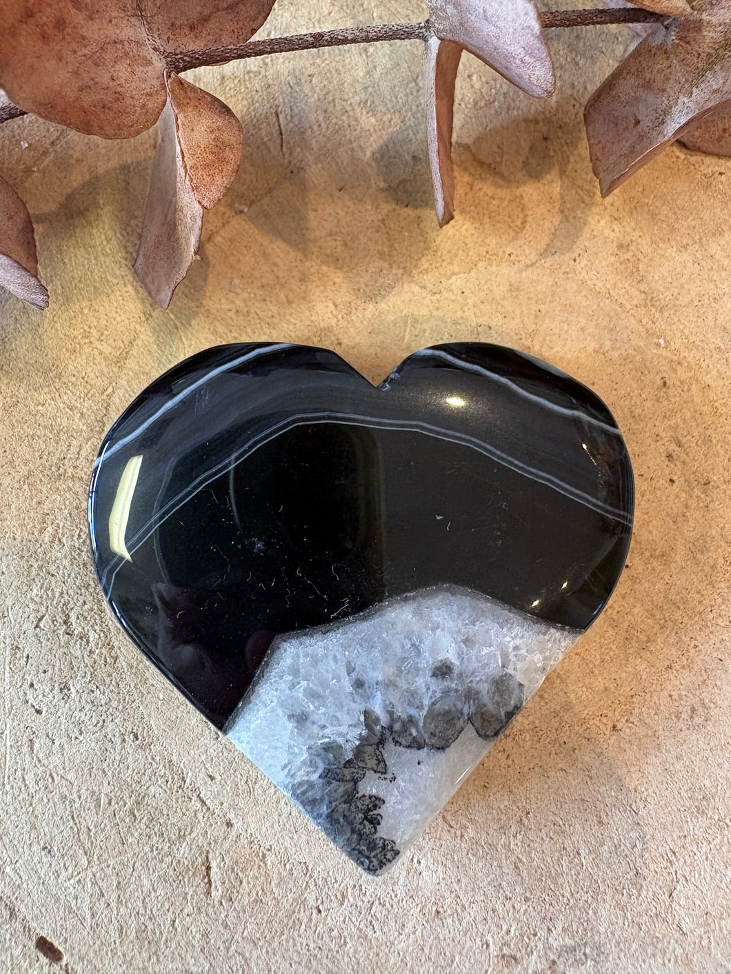 Black Banded Agate & Quartz Heart SKU 26742