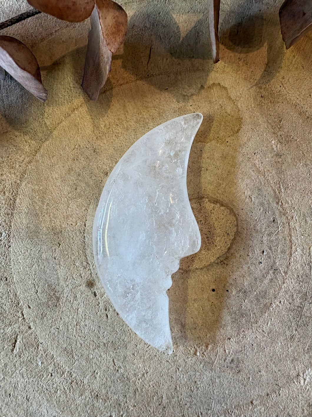 Clear Quartz Moon Carving SKU 26680