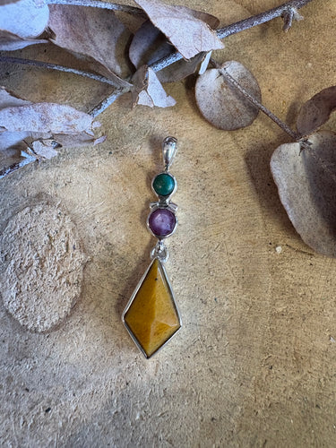 Entia Sterling Silver Chrysocolla, Sapphire & Yellow Aventurine Pendant SKU 25299