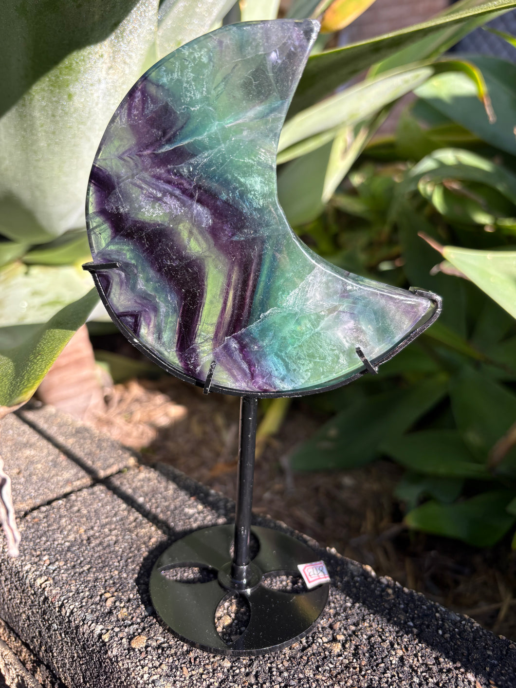 Rainbow Fluorite Moon on Stand SKU 26393