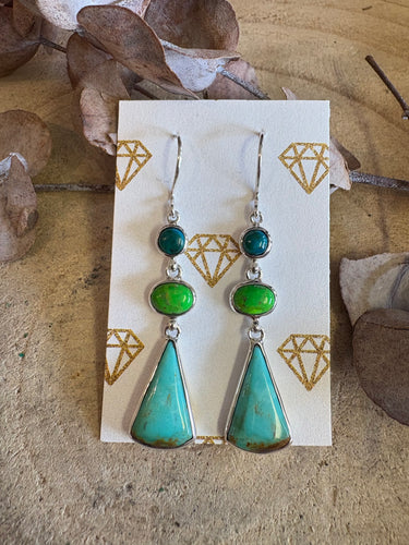 Entia Sterling Silver Chrysocolla, Mojave Turquoise & Turquoise Drop Earrings SKU 25306