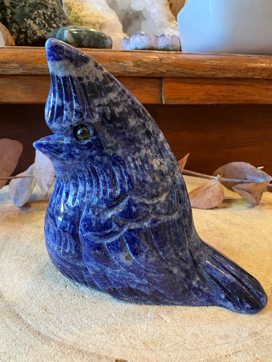 Sodalite Crested Bird Carving SKU 26614
