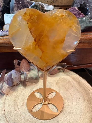 Golden Healer Quartz Heart in Stand SKU 26797