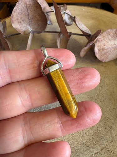 Sterling Silver Double Terminated Tiger Eye Point Pendant