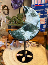 Moss Agate Moon on Stand SKU 26481