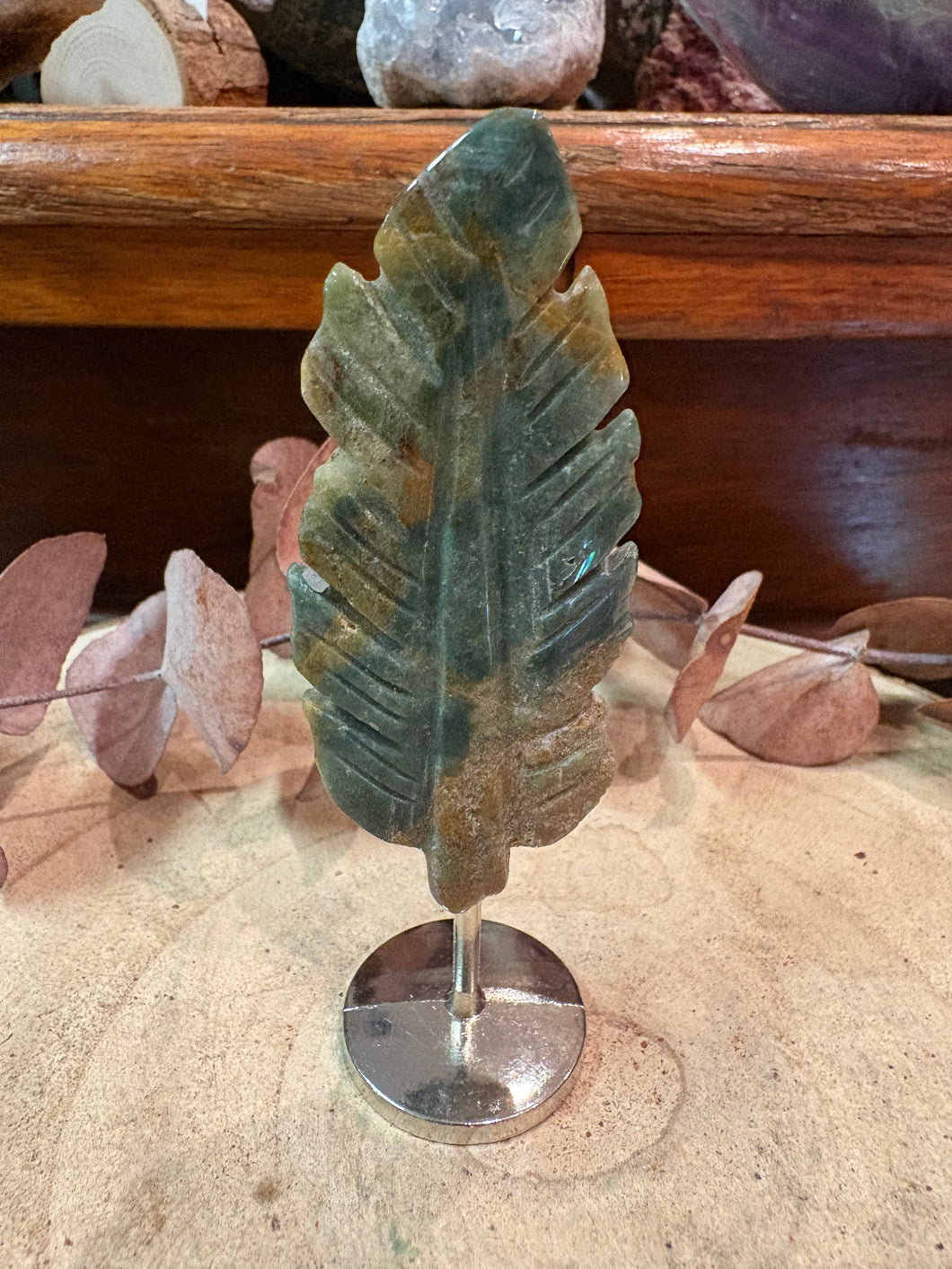 Blue Onyx Leaf Carving on Stand SKU 26836BO
