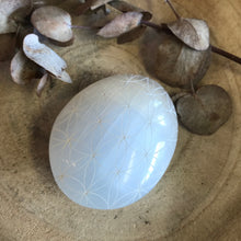 Selenite Flower of Life Palm Stones SKU 18447