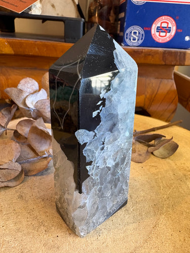 Black Banded Agate & Quartz Obelisk SKU 25070