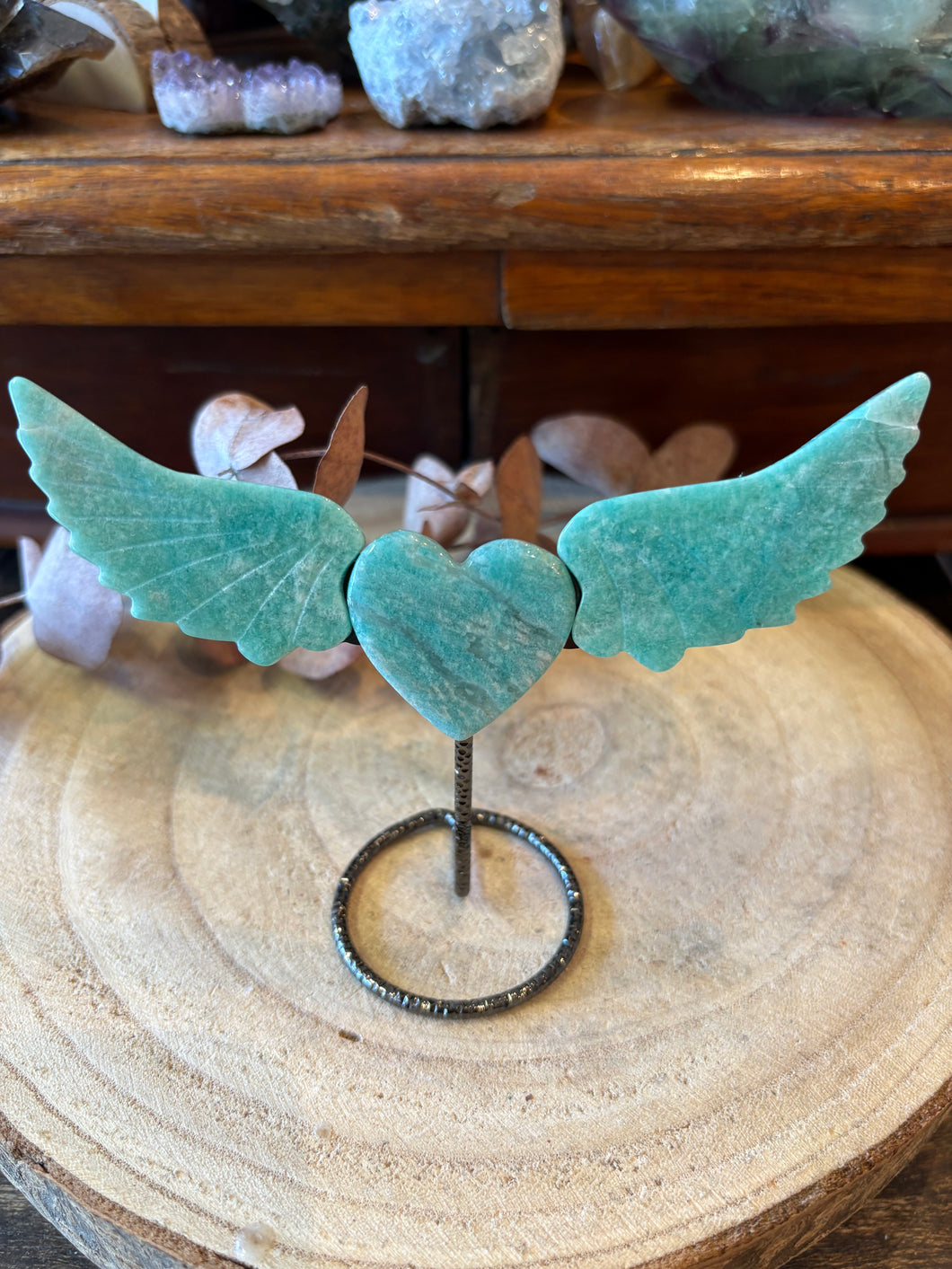 Amazonite Winged Heart on Stand SKU 26929A