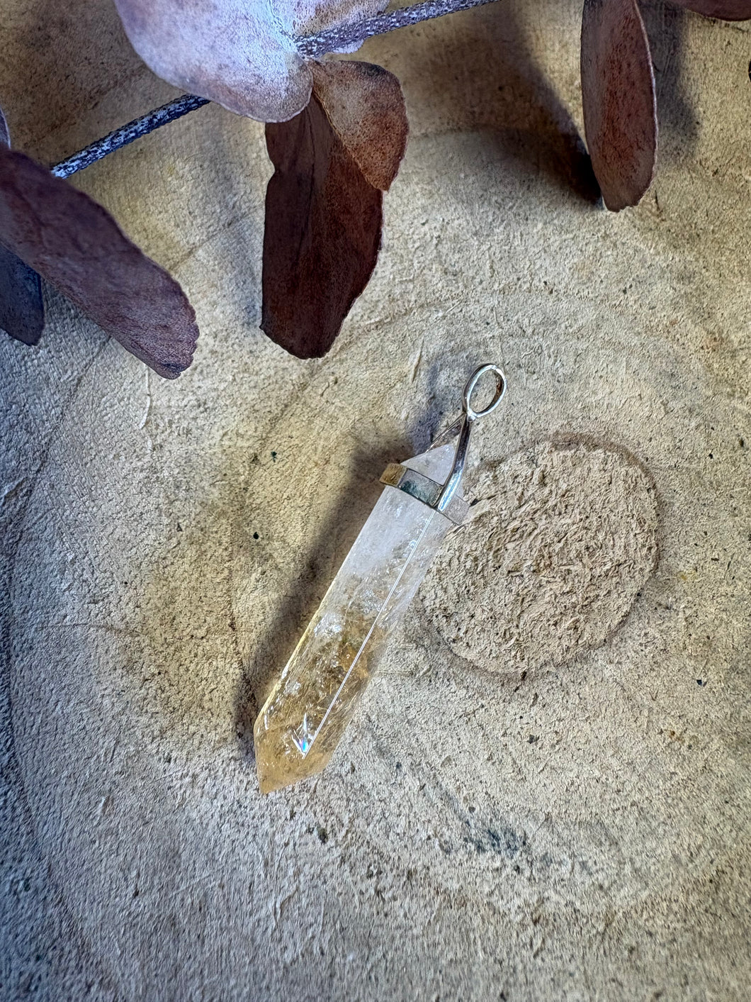Sterling Silver Citrine Double Terminated Point Pendant SKU 26086