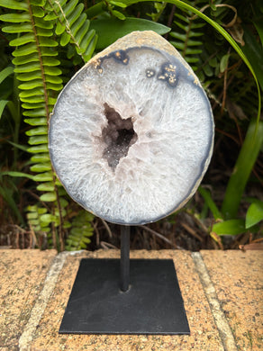 Agate & Quartz Druzy Geode on Stand SKU 25381