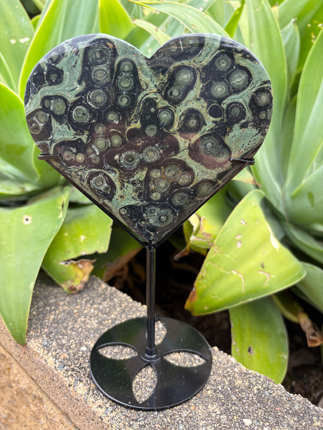 Kambaba Jasper Heart in Stand SKU 27052