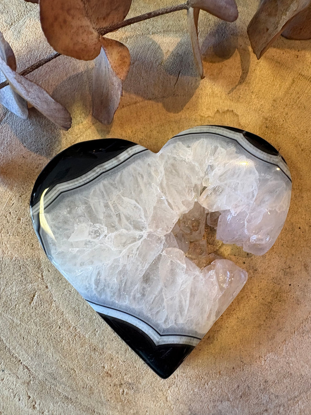 Black Banded Agate & Quartz Heart SKU 26736