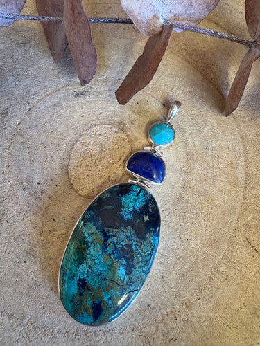 Entia Sterling Silver Turquoise, Lapis Lazuli & Shattuckite Pendant SKU 25568