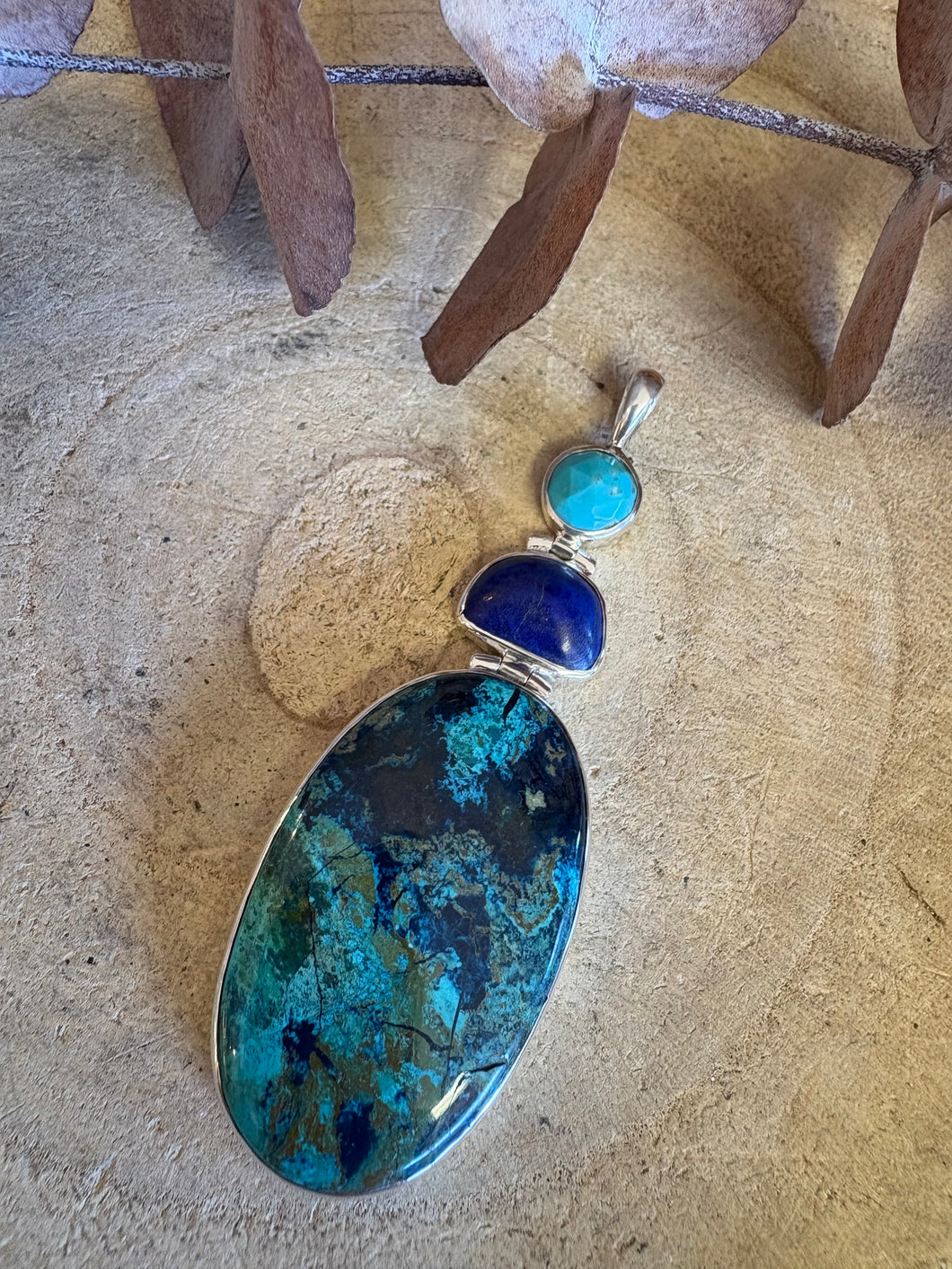 Entia Sterling Silver Turquoise, Lapis Lazuli & Shattuckite Pendant SKU 25568