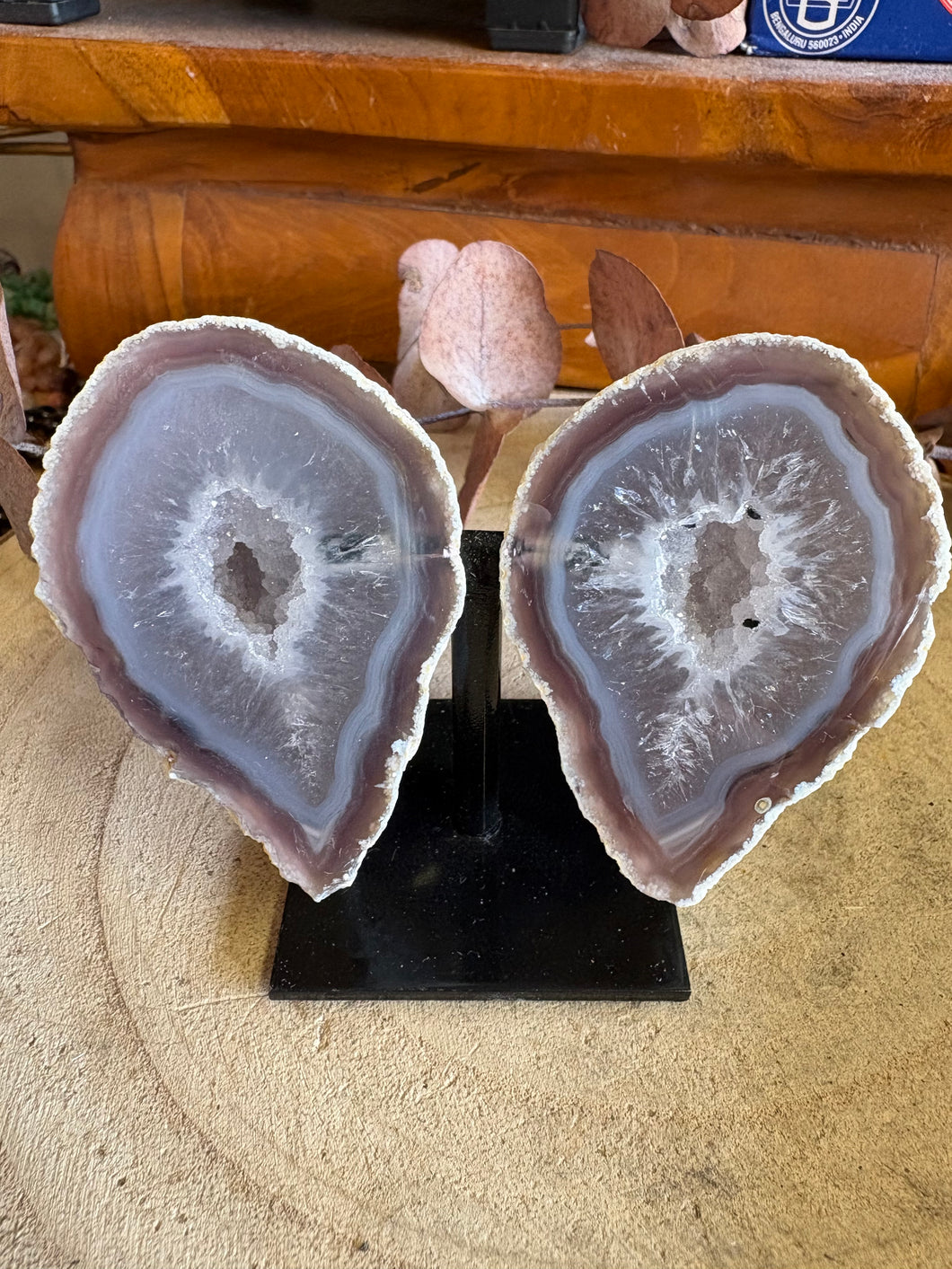 Druzy Agate Geode Pair on Stand SKU 26274