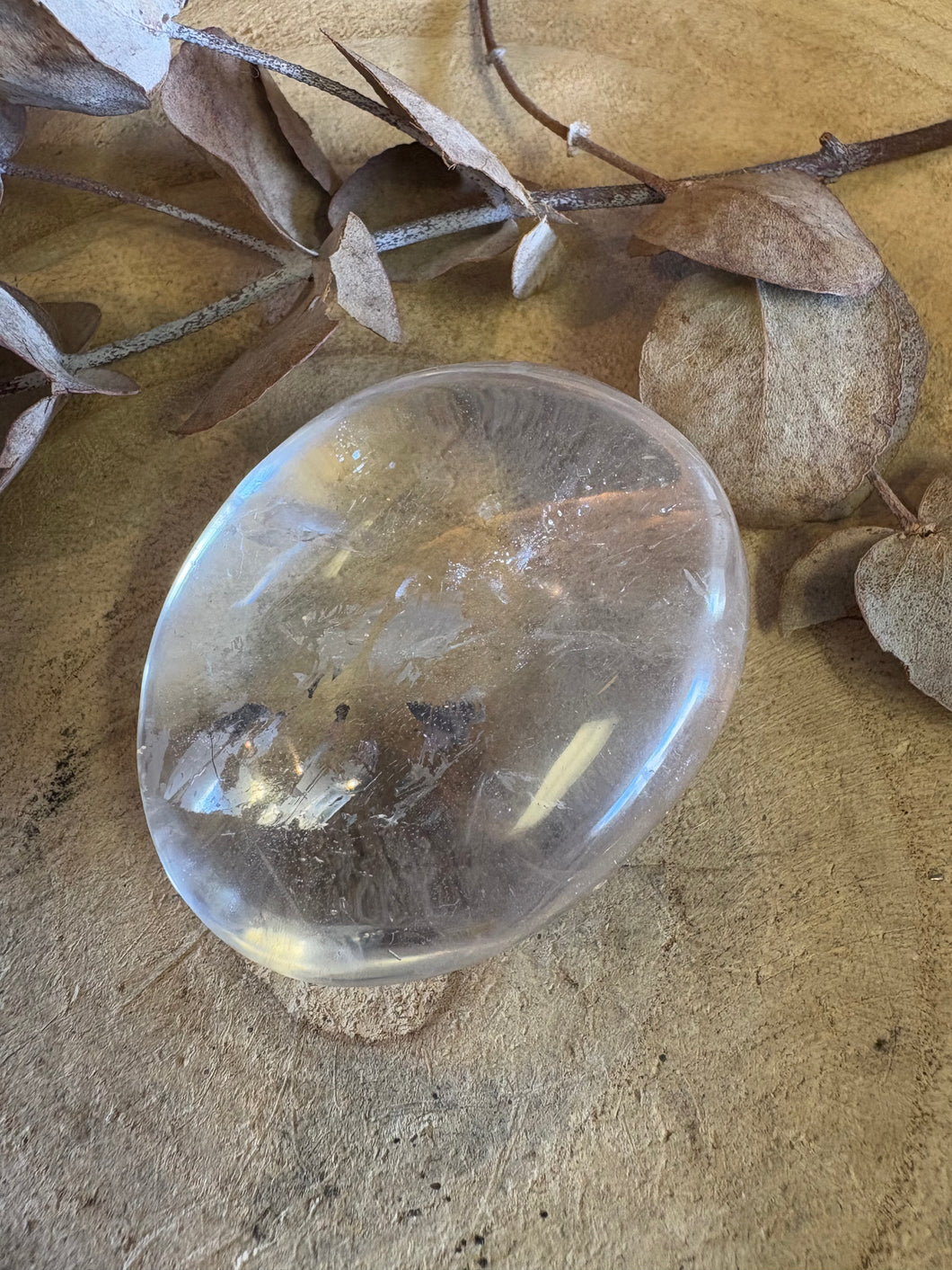 Clear Quartz Palm Stone SKU 24133