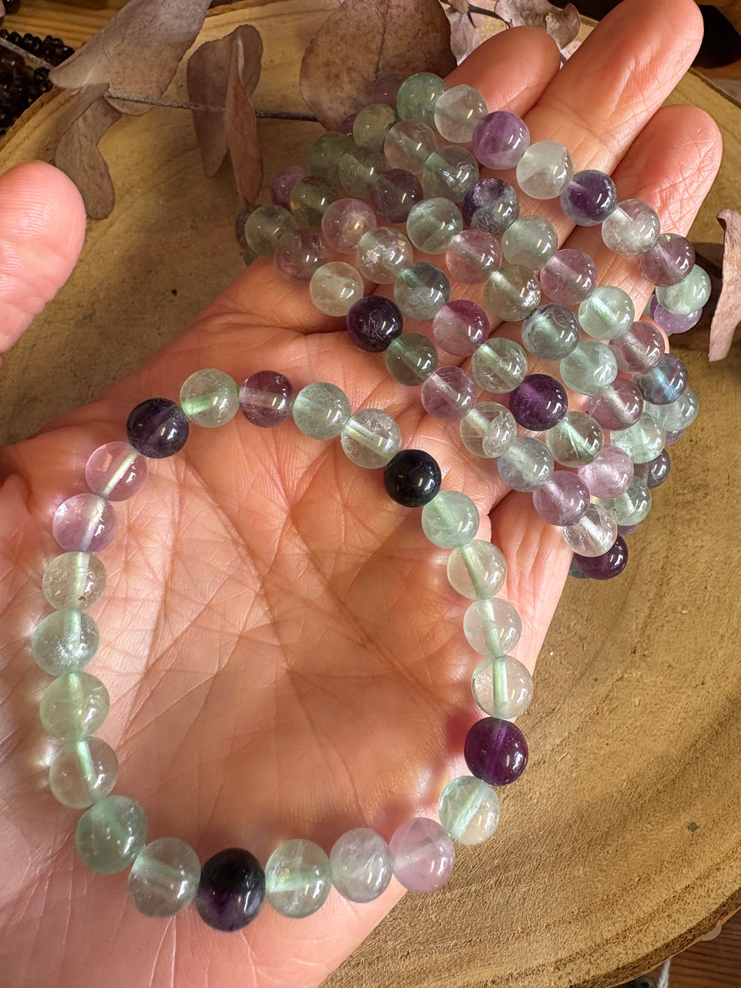 Rainbow Fluorite Bead Bracelet SKU 25506