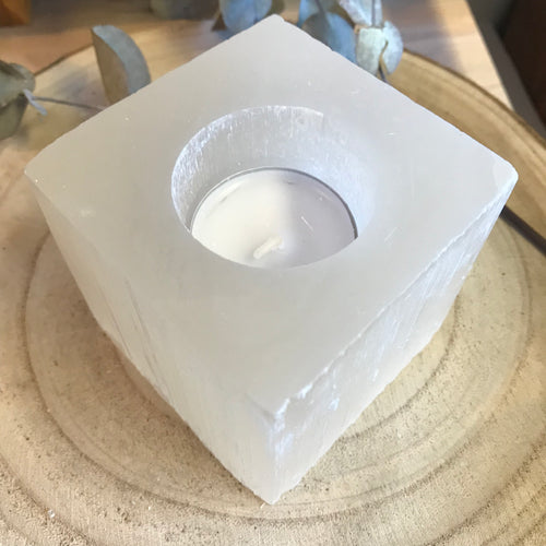 Selenite Cube Candleholder SKU 21840A