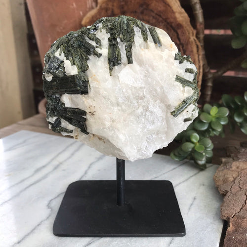 Green Tourmaline in Quartz on Stand SKU 19727