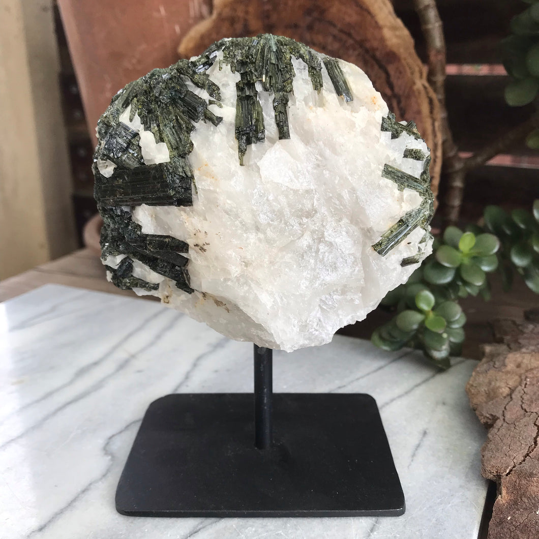 Green Tourmaline in Quartz on Stand SKU 19727