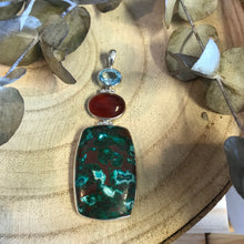 Entia Sterling Silver Chrysocolla, Hessonite Garnet & Blue Topaz Pendant SKU 21650