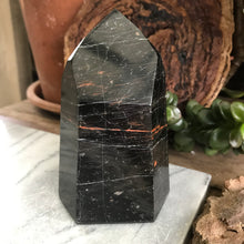 Black Tourmaline and Hematite Point SKU 20692
