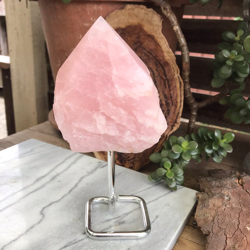 Rose Quartz Point on Stand SKU 19731