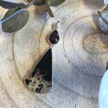 Entia Sterling Silver Garnet & Fossilised Palm Root Pendant SKU 21649