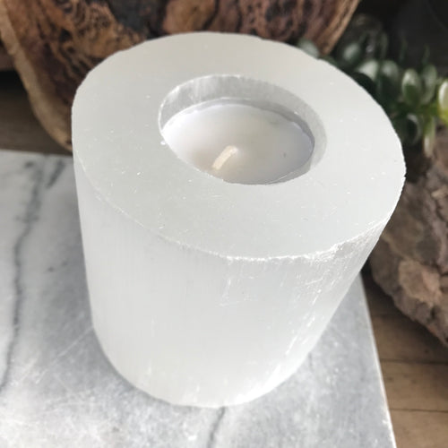 Selenite Natural Edge Cylinder Candleholder SKU 20553