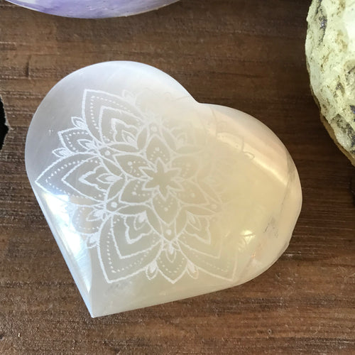 Selenite Flower Heart SKU 21387A