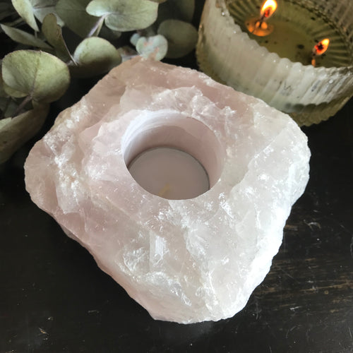 Rose Quartz Chunk Candleholder SKU 21391B