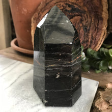 Black Tourmaline and Hematite Point SKU 20692