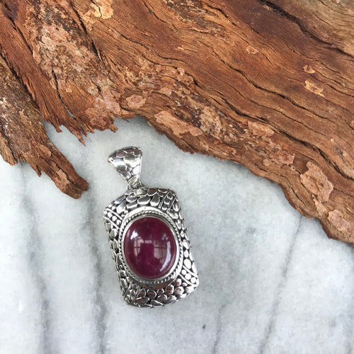 Sterling Silver Ornate Ruby Pendant SKU 14710