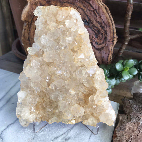 Golden Quartz Cluster on Stand